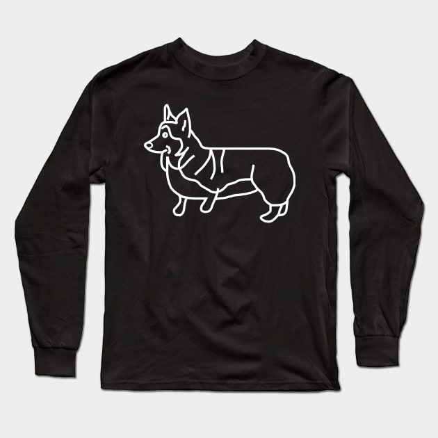 Dog Art Corgi Minimal White Line Drawing Long Sleeve T-Shirt by ellenhenryart